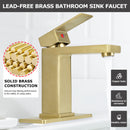 EZANDA Brass Single Handle Bathroom Sink Faucet Lavatory Vanity Pop Up Drain Stopper Water Supply Lines Brushed Gold (1416608)
