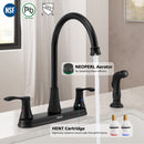 PARLOS 8 Inch Two Handles High Arch Kitchen Sink Faucet with Side Sprayer & Supply Lines, Matte Black, Demeter 1413804