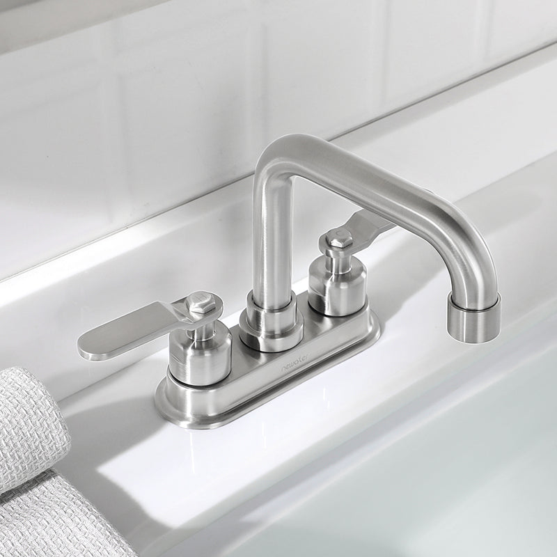 NEWATER Two-Handle 4 Inch Centerset Bathroom Sink Faucet with Metal Pop-up Sink Drain Lavatory Faucet Mixer Tap Deck Mounted Brushed Nickel (3002031)
