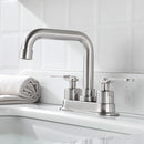 NEWATER Two-Handle 4 Inch Centerset Bathroom Sink Faucet with Metal Pop-up Sink Drain Lavatory Faucet Mixer Tap Deck Mounted Brushed Nickel (3002031)