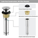 PARLOS Anti-Clogging Pop up Sink Drain Stopper with Overflow for Bathroom Sink Vessel, Brushed Nickel, 2104702