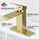 EZANDA Brass Single Handle Bathroom Sink Faucet Lavatory Vanity Pop Up Drain Stopper Water Supply Lines Brushed Gold (1416608)
