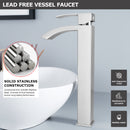 EZANDA Waterfall Vessel Sink Faucet Tall Bathroom Faucet Single Handle, Single Hole Bowl Basin Mixer Tap with Water Supply Lines, Brushed Nickel, 1440702D