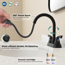 PARLOS Bathroom Sink Faucet with Pull Out Sprayer, 2 Handle Bathroom Pull Down Faucet with 360 Swivel Spout, Centerset 4 Inch Vanity Sink Faucet, Matte Black, 1.2 GPM, 1438904P