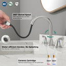PARLOS Bathroom Sink Faucet with Pull Out Sprayer, Widespread Pull Down Bathroom Faucet with 360 Swivel Spout, 3 Hole Vanity Sink Mixer, Brushed Nickel, 1.2 GPM, 1439002P