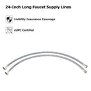 PARLOS 24 Inch Faucet Water Supply Lines cUPC CERTIFIED with 9/16-24 UNEF threads Brass Connector  (2103001)