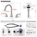 PARLOS Bathroom Sink Faucet with Pull Out Sprayer, Widespread Pull Down Bathroom Faucet with 360 Swivel Spout, 3 Hole Vanity Sink Mixer, Brushed Nickel, 1.2 GPM, 1439002P