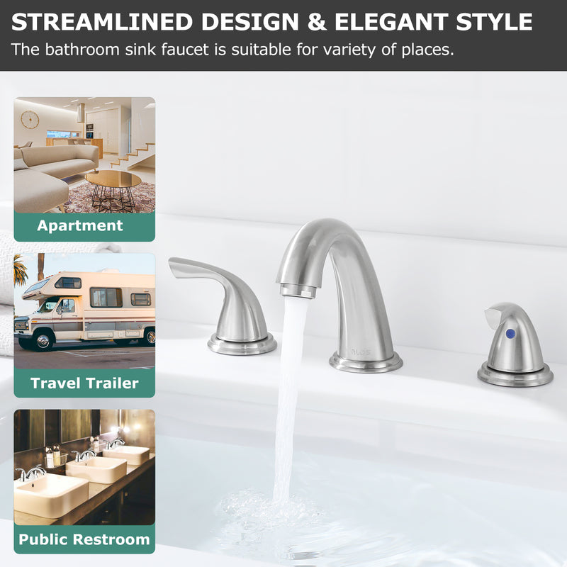 PARLOS Widespread Two Handles Bathroom Faucet Brushed Nickel, Pop-up Drain & Supply Lines not Included (1435002D)