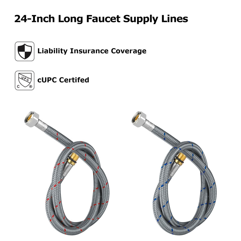 PARLOS 24-Inch Faucet Supply Lines cUPC Certified with 9/16-24 UNEF Female Compression Thread x M10 Male Connector (2109201)