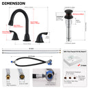 PARLOS Bathroom Sink Faucet with Pull Out Sprayer, Widespread Pull Down Bathroom Faucet with 360 Swivel Spout, 3 Hole Vanity Sink Mixer, Matte Black, 1.2 GPM, 1439004P