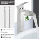 EZANDA Waterfall Vessel Sink Faucet Tall Bathroom Faucet Single Handle, Single Hole Bowl Basin Mixer Tap with Water Supply Lines, Brushed Nickel, 1440702D