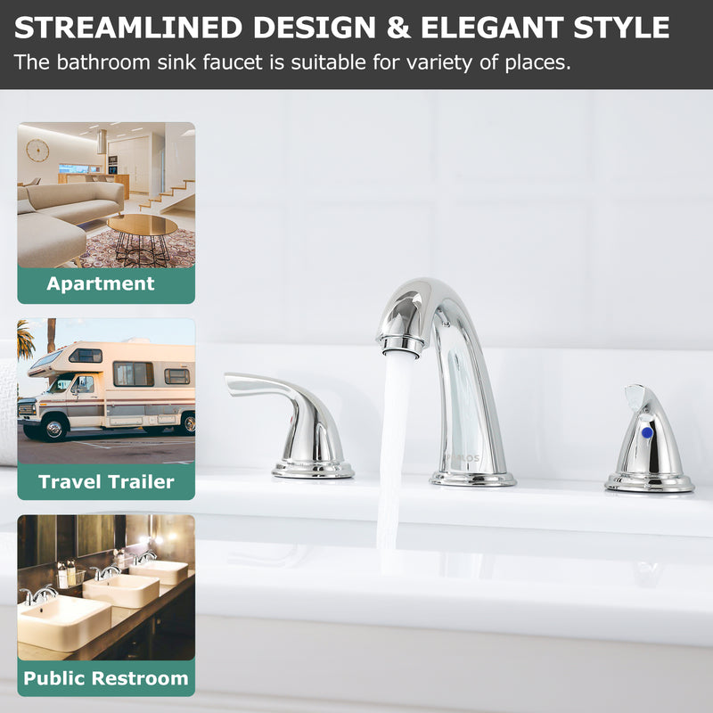 PARLOS Widespread Two Handles Bathroom Faucet Chrome, Pop-up Drain & Supply Lines not Included  (1435001D)