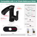 PARLOS Waterfall Bathroom Faucet with Swivel Spout, Single Handle Vanity Sink Faucet, Single Hole Basin Mixer Tap with Water Supply Lines, Matte Black, 1437904PD