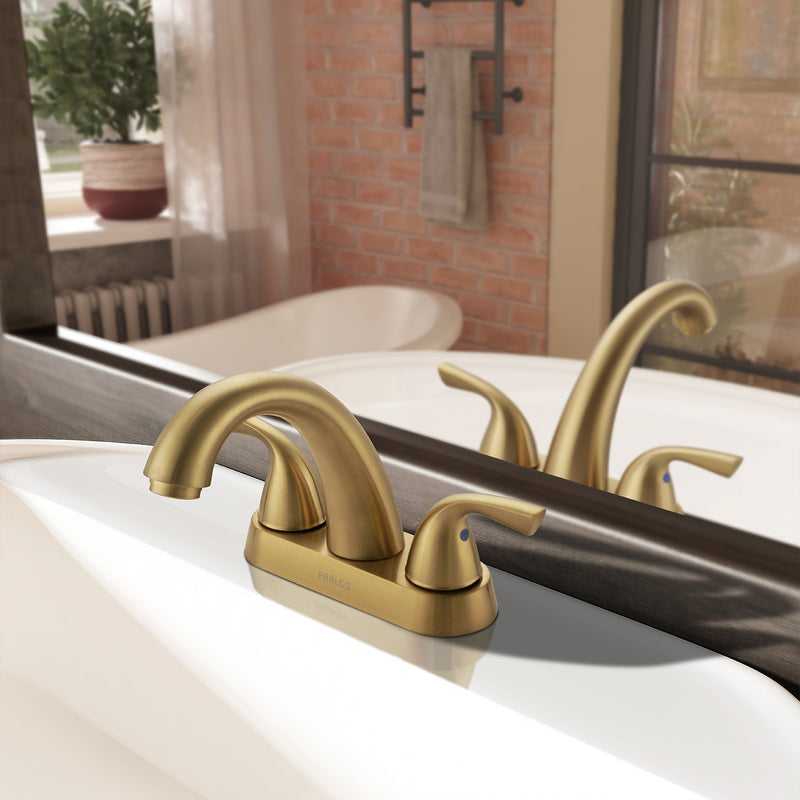 PARLOS 2-Handle Bathroom Sink Faucet with Drain Assembly Supply Hose Lead-Free cUPC Deck Mounted Brushed Gold, 1.2GPM (1359808P)