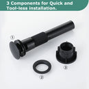 PARLOS Push and Seal Pop Up Drain Stopper with Overflow for Bathroom Sink Faucet Vessel Vanity, Matte Black, 20861