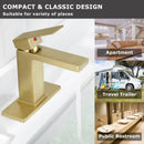 EZANDA Brass Single Handle Bathroom Sink Faucet Lavatory Vanity Pop Up Drain Stopper Water Supply Lines Brushed Gold (1416608)