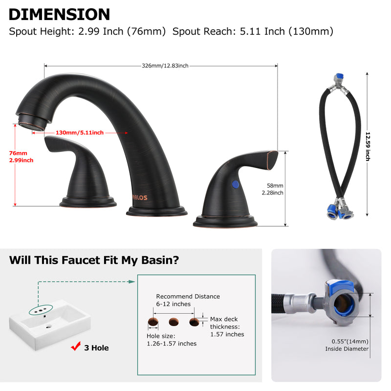 PARLOS Widespread 2-Handles Bathroom Faucet Oil Rubbed Bronze, Pop-up Drain & Supply Lines not Included (1435003D)
