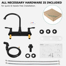 PARLOS 8 Inch Two Handles High Arch Kitchen Sink Faucet with Side Sprayer & Supply Lines, Matte Black, Demeter 1413804