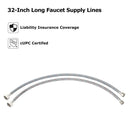 PARLOS 32 Inch Extended Faucet Water Supply Lines cUPC CERTIFIED with 9/16-24 UNEF threads Brass Connector, 2104601