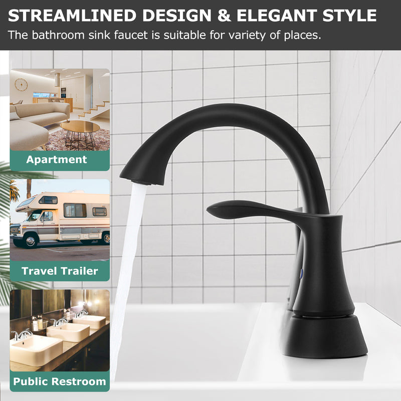 PARLOS Matte Black 2-Handle Bathroom Sink Faucet with Metal Drain Assembly and and Faucet Supply Lines (1.2GPM), 1362504P