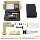 EZANDA Brass Single Handle Bathroom Sink Faucet Lavatory Vanity Pop Up Drain Stopper Water Supply Lines Brushed Gold (1416608)