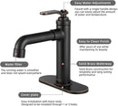 Newater Brass Single Handle Bathroom Sink Faucet with Pop Up Drain, Deck Plate and Cupc Faucet Supply Lines, Oil Rubbed Bronze, 7001021