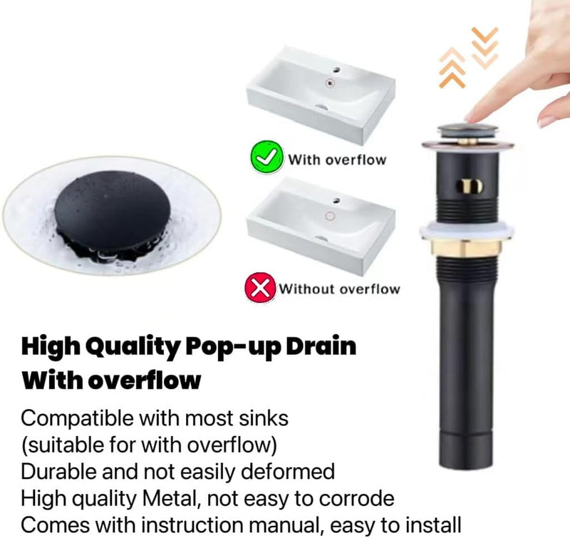 Newater Brass Single Handle Bathroom Sink Faucet with Pop Up Drain, Deck Plate and Cupc Faucet Supply Lines, Oil Rubbed Bronze, 7001021