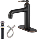 Newater Brass Single Handle Bathroom Sink Faucet with Pop Up Drain, Deck Plate and Cupc Faucet Supply Lines, Oil Rubbed Bronze, 7001021