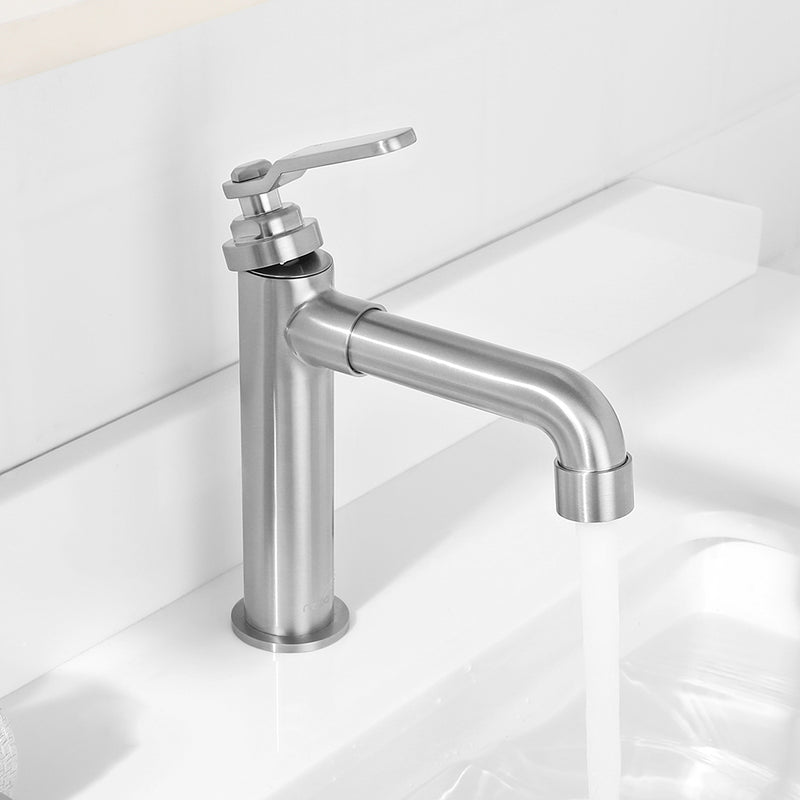Newater Single Handle Bathroom Sink Faucet with Pop Up Drain, Deck Plate and Cupc Water Supply Lines, Brushed Nickel, 7001031