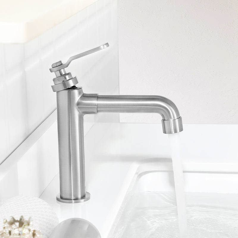 Newater Single Handle Bathroom Sink Faucet with Pop Up Drain, Deck Plate and Cupc Water Supply Lines, Brushed Nickel, 7001031