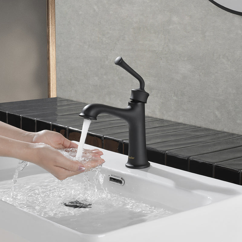 NEWATER Brass Single-Handle Bathroom Sink Faucet  for Vanity, Vessel,  Rv ,Commercial Lavatory with Deck Plate ,Metal Pop Up Drain & Supply Lines，Matte Black