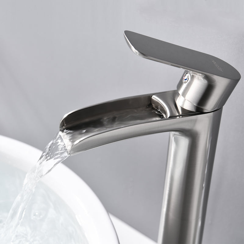 Newater Single Handle Vessel Sink Faucet Tall Bathroom Faucet with Water Supply Lines, Brushed Nickel, 76454
