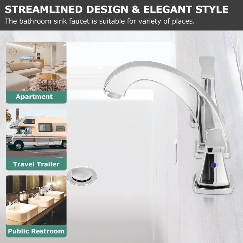 PARLOS Widespread Double Handles Bathroom Faucet with Pop Up Drain and cUPC Faucet Supply Lines, Chrome, Doris 1417201
