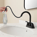 PARLOS Bathroom Sink Faucet with Pull Out Sprayer, 2 Handle Bathroom Pull Down Faucet with 360 Swivel Spout, Centerset 4 Inch Vanity Sink Faucet, Matte Black, 1.2 GPM, 1438904P