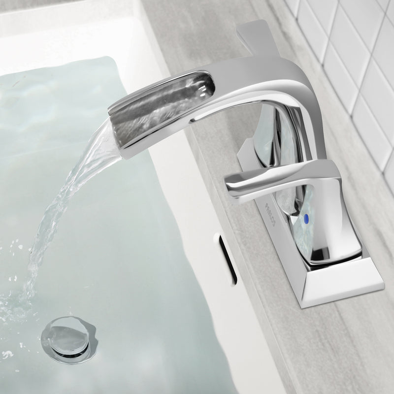 PARLOS 2 Handles Waterfall Bathroom Faucet with Pop-up Drain and Faucet Supply Lines, Chrome, Doris 1406801
