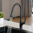 NEWATER Single Handle Pull Down Kitchen Faucet with Deck Plate & Supply Lines, Matte Black, 9001011