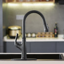 NEWATER Single Handle Pull Down Kitchen Faucet with Deck Plate & Supply Lines, Matte Black, 9001011