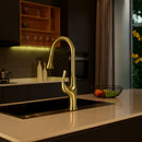 NEWATER Single Handle Pull Down Kitchen Faucet with Deck Plate & Supply Lines, Brushed Gold, 9001041