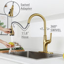 NEWATER Single Handle Pull Down Kitchen Faucet with Deck Plate & Supply Lines, Brushed Gold, 9001041