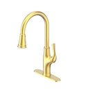 NEWATER Single Handle Pull Down Kitchen Faucet with Deck Plate & Supply Lines, Brushed Gold, 9001041