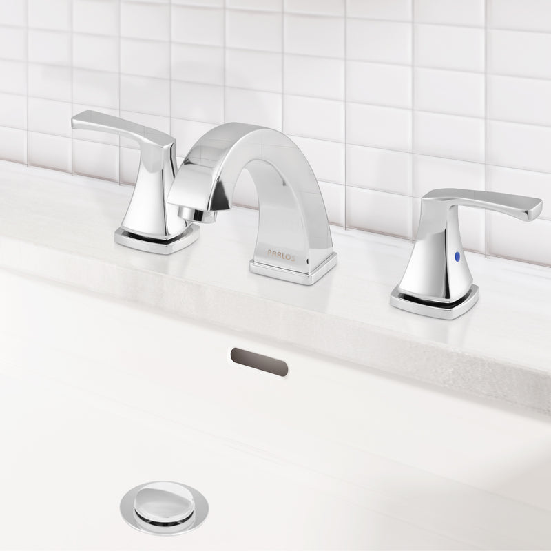 PARLOS Widespread Double Handles Bathroom Faucet with Pop Up Drain and cUPC Faucet Supply Lines, Chrome, Doris 1417201