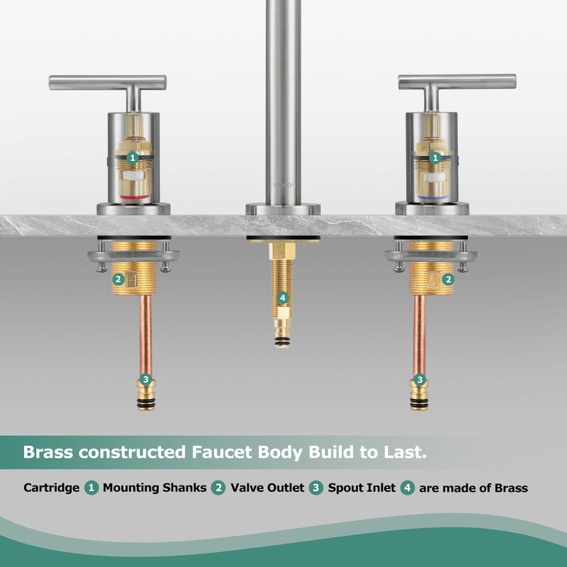 PARLOS Widespread 8 inch Bathroom Sink Faucet 3 Hole Vanity Faucet with cUPC Faucet Supply Lines, Brushed Nickel, 1.2GPM, 1437502PD