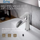 Spring Waterfall Spout Single Handle Bathroom Sink Faucet with Pop Up Drain Brushed Nickel