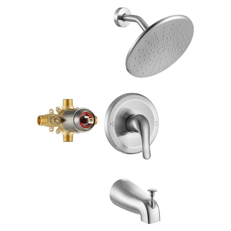 PARLOS Shower System, Shower Faucet Set with Tub Spout(Valve Included), 9 Inch Rain Shower Head and Tub Spout with Diverter, Wall Mounted Shower Bathtub Combo, 1436602 (Pull-out Handle, Brushed Nickel)