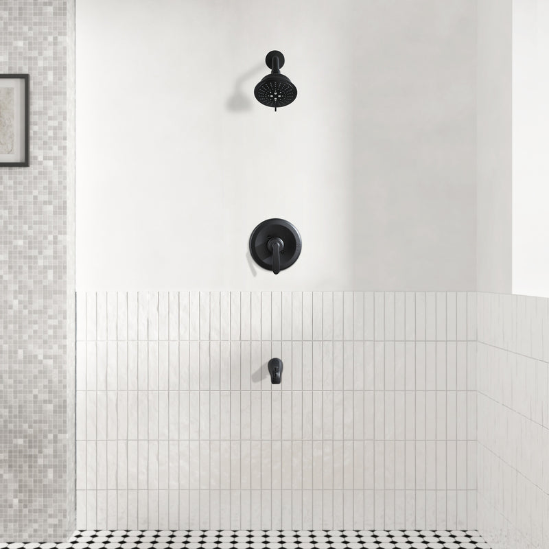 PARLOS Shower System, Matte Black Shower Faucet Set with Tub Spout(Valve Included), 5-Setting Mode Shower Head and Tub Spout with Diverter, Multi-Function Wall Mounted Shower Bathtub Combo, 2.5GPM (1436904)
