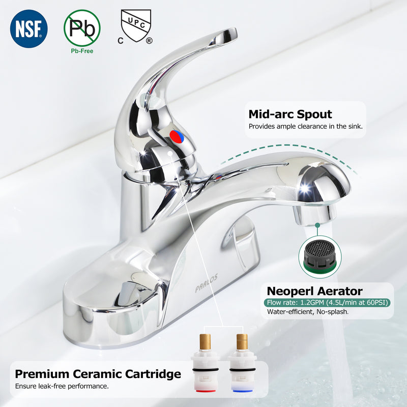 PARLOS Single Handle Bathroom Sink Faucet with Metal Drain Assembly and cUPC Faucet Supply Lines, Chrome, 1.2 GPM Flow Rate,13433P