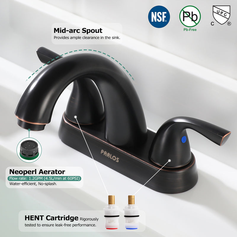 PARLOS 2-Handle Bathroom Sink Faucet with Metal Drain Assembly and Supply Hose Lead-Free cUPC Mixer Double Handle Tap Deck Mounted Oil Rubbed Bronze, 1.2 GPM (13597P)