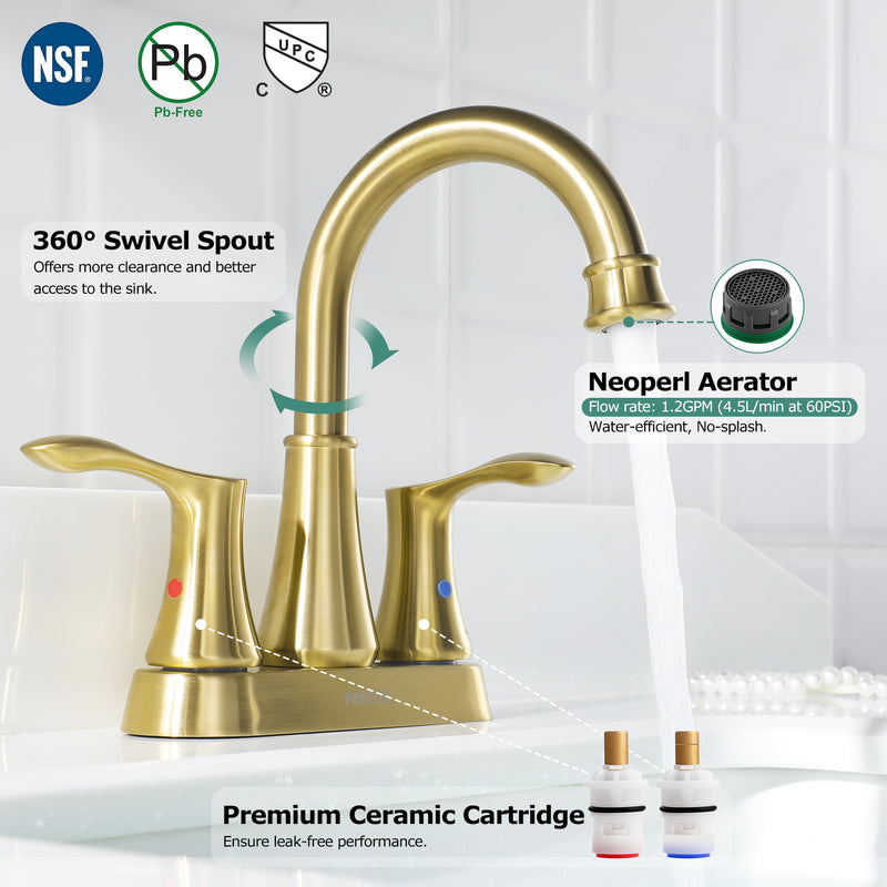 PARLOS Swivel Spout 2-Handle Lavatory Faucet Bathroom Sink Faucet with Metal Pop-up Drain and Faucet Supply Lines, Brushed Gold, 1.2 GPM (1362708P)
