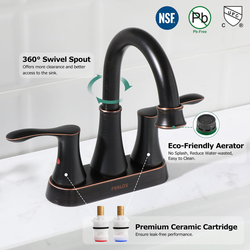 PARLOS 2-Handle Bathroom Sink Faucet High Arc Swivel Spout with Drain assembly and Faucet Supply Lines, Oil Rubbed Bronze, Demeter,1.5GPM (13628)