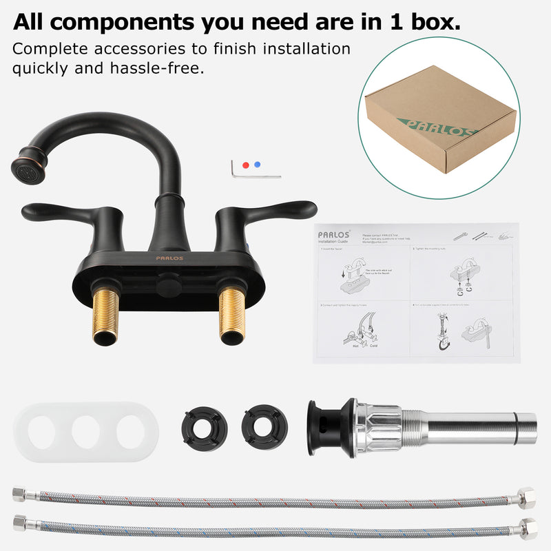 PARLOS 2-Handle Bathroom Sink Faucet High Arc Swivel Spout with Drain assembly and Faucet Supply Lines, Oil Rubbed Bronze, Demeter,1.5GPM (13628)